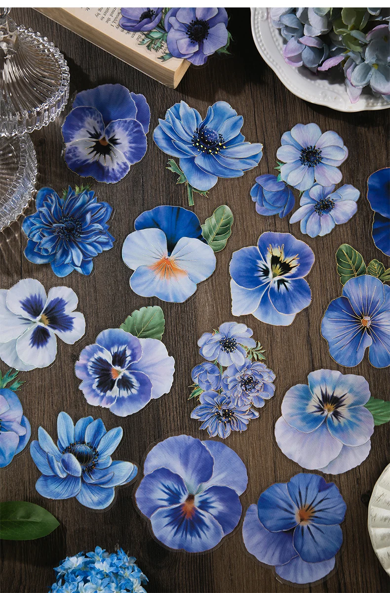 10 teile/paket blaue Thema Blumen Aufkleber dekorative Kleber DIY Kreativität Scrap booking handgemachte Junk Journal Lieferungen – Detail 8