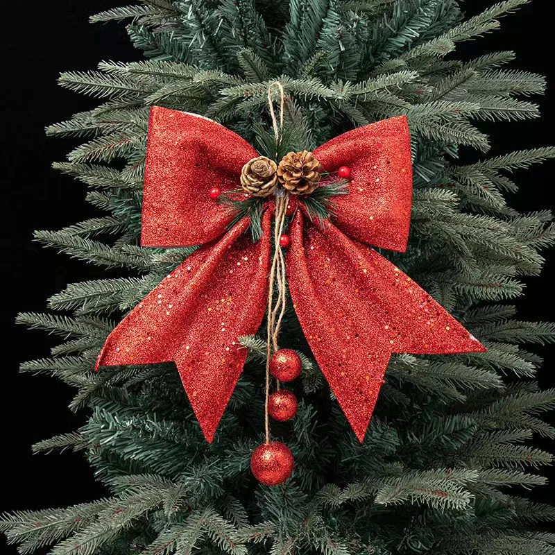 25x30cmChristmasLargeRedGoldSparklingGlitterBowChristmasTree