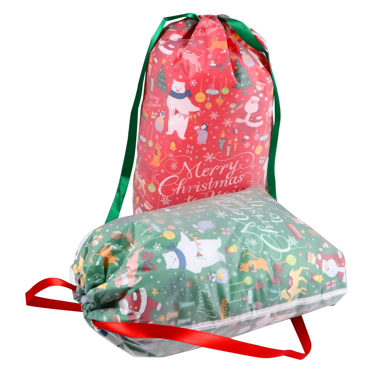 

16 Pcs Christmas Wrapping Bag Gift Pouch with Drawstring Candy Plastic Packaging Bags Rope Eva