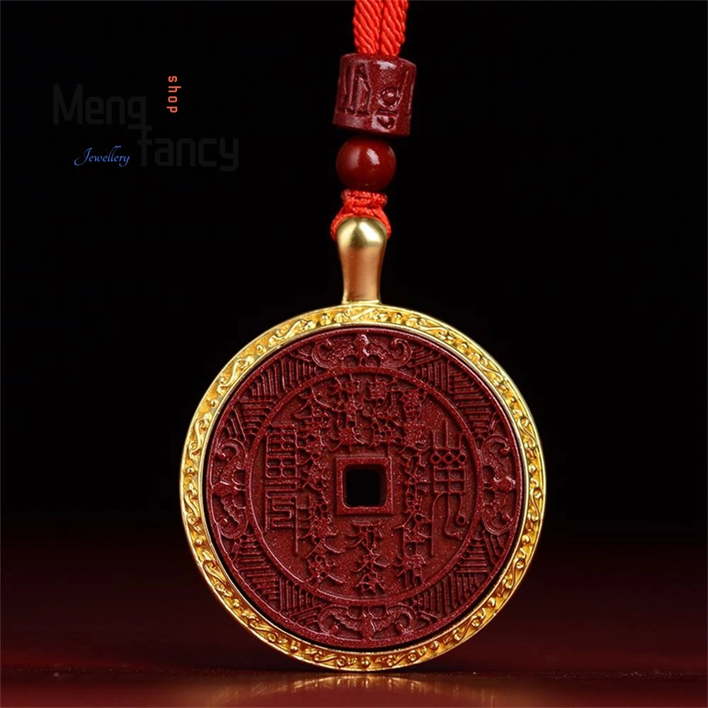 High Content Cinnabar Gold Plated Inlaid A Three-Dimensional Engraved Mountain Ghost Coin Pendant Exquisite Fashion Fine Jewelry