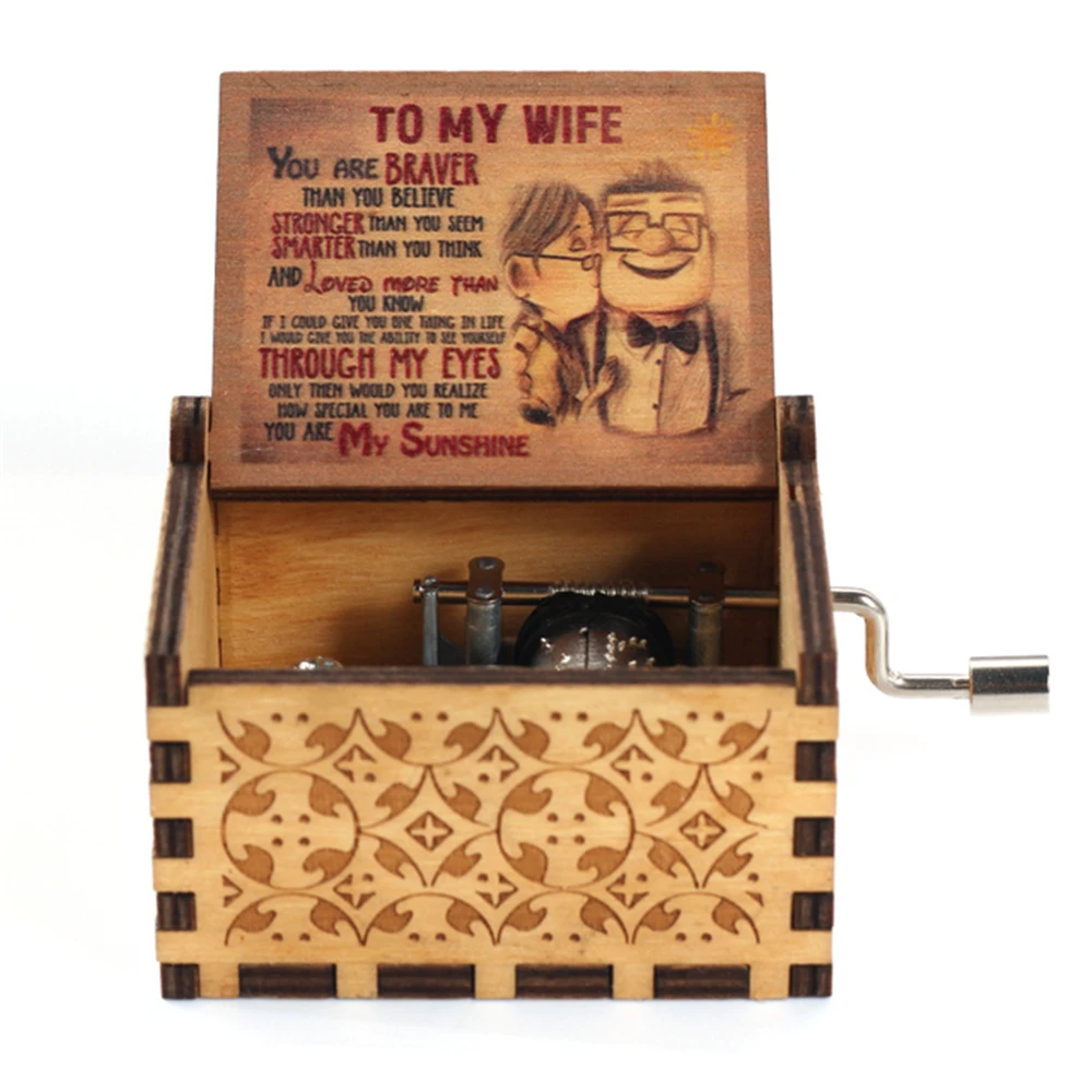 Carving Wooden Hand Crank Music Box, Mini Musical Box, You Are My Sunshine, Birthday Gift for Wife/Husband, Children's Day Gifts 5