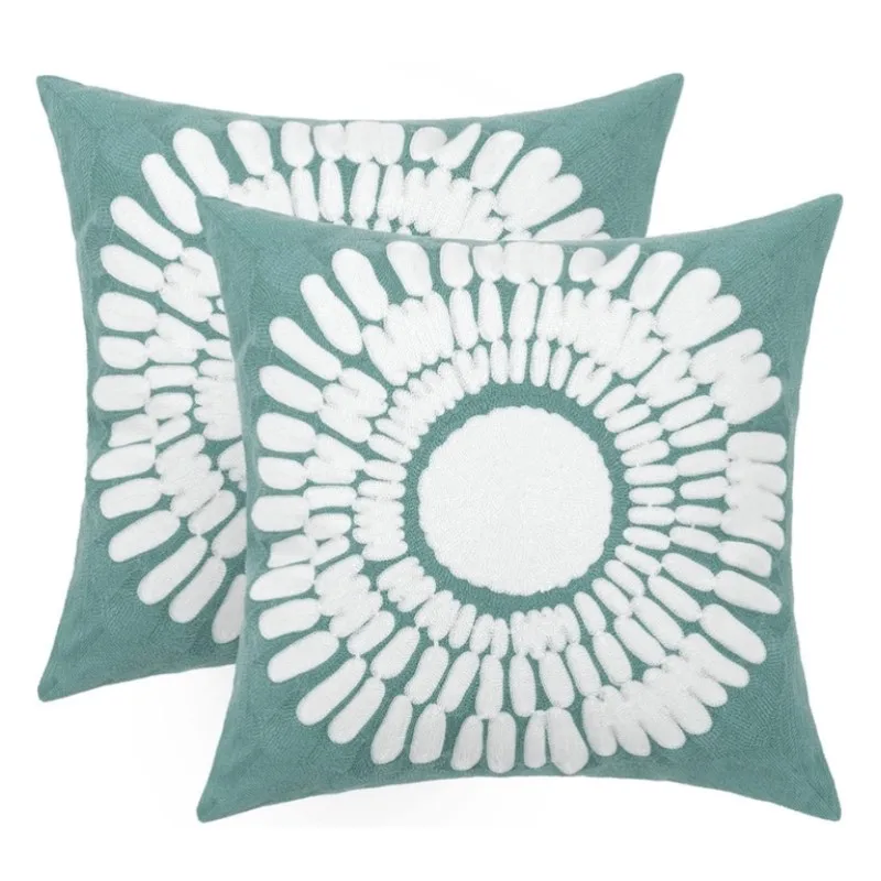 

Inyahome Pack of 2 Teal Decorative Throw Pillow Covers Farmhouse Embroidered Pillow Case Decor Sunflower Boho Chic Cushion Cover