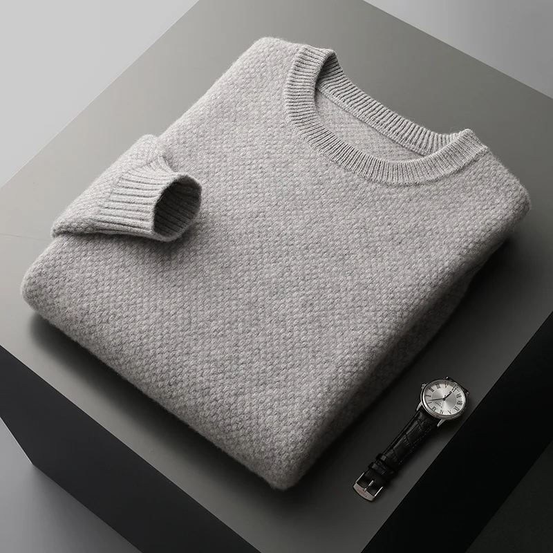 Autumn And Winter New 100 Pure Wool Men's Round Neck Solid Color Padded Leisure Pullover Cashmere Knitted Bottoming Shirt