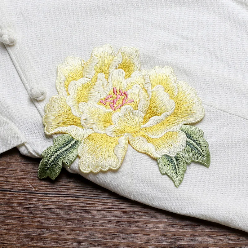 Pfingstrosen-Blumen stickerei Aufnähen auf Patches Kleider loch reparatur, wasser lösliche Technologie, haut freundlich, weich kleber frei, große Größe – Detail 7