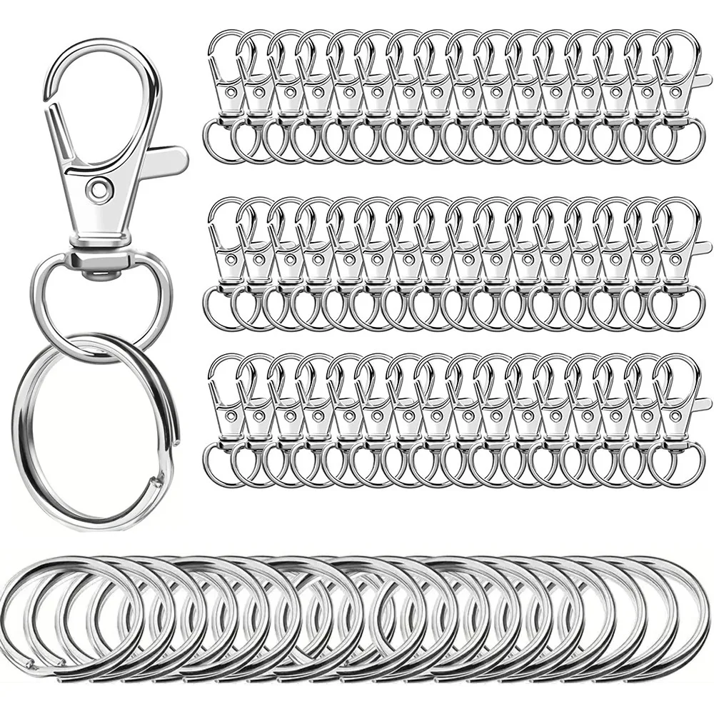 Keychain Hooks with Key Rings Swivel Lobster Claw Clasps for Keychain Clip Lanyard Jewelry Making Crafts 100PCS 50pcs 50pcs