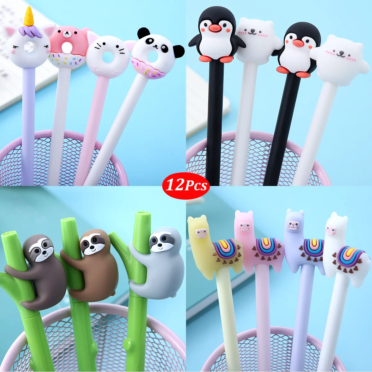 12Pcs Japanese Cute Pens Sloth Animal Elegant Fancy Kawaii Gel Ink Pen Adults Stationery Funny School Office Ballpoint Wholesale tabletop file organizer 4 layer magazine holder document organizer detachable for adults school office desk file cabinet