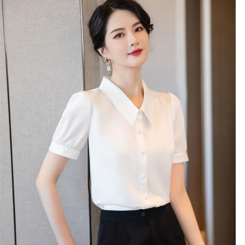 Mulheres magro-ajuste básico simples manga curta camisas de vestido blusas  formais topos escritório trabalho social camisa moda blusa feminina -  AliExpress