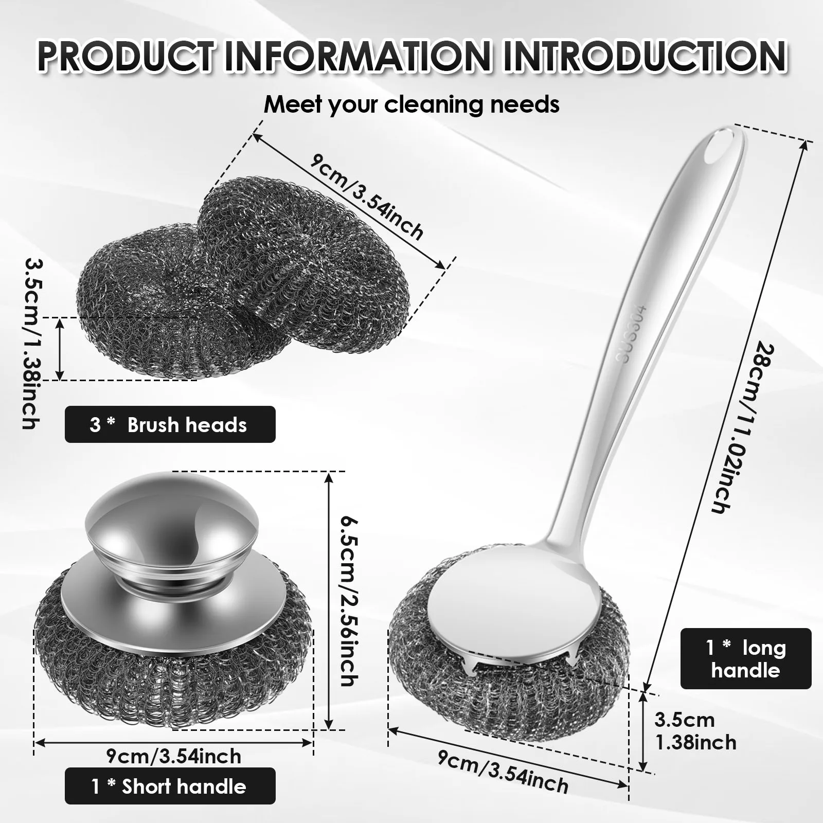 Steel Wire Ball Pot Brush Long Handle Kitchen Scrubber