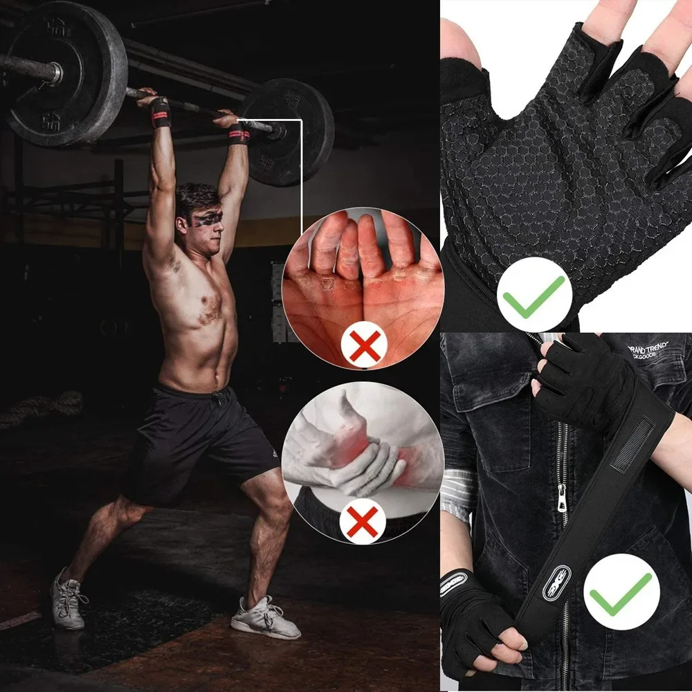 Fitness Half Finger Gloves Men Women Weight Lifting Gloves Wrist Support Riding Non Slip Horizontal Bar Exercise Training gym gloves tactical gloves compression gloves
