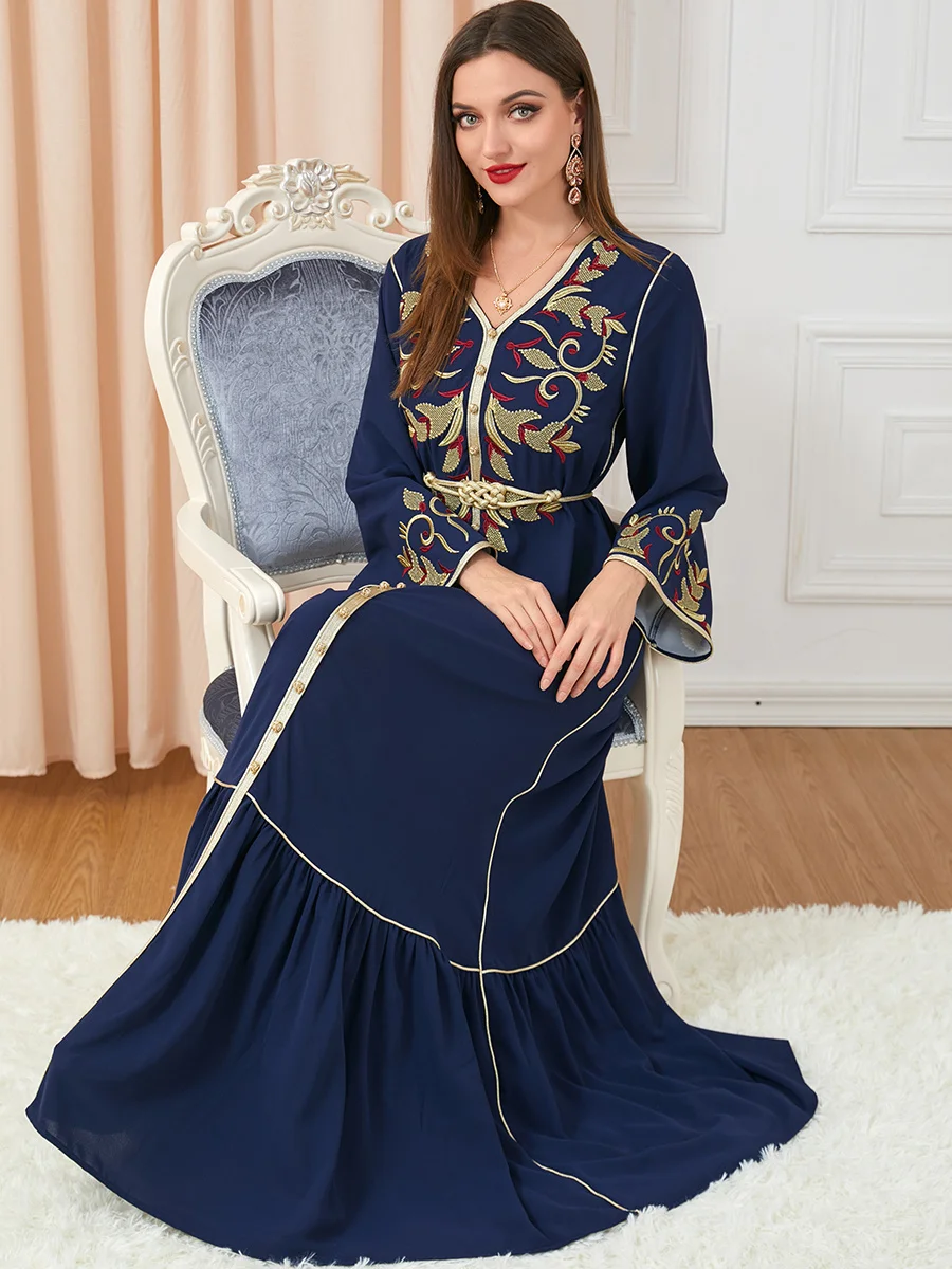 

Рамадан, Марокканское платье, женская мусульманская абайя, модные Дубаи, Абайи, вышивка, кафтан, элегантные женские платья, весенние платья
