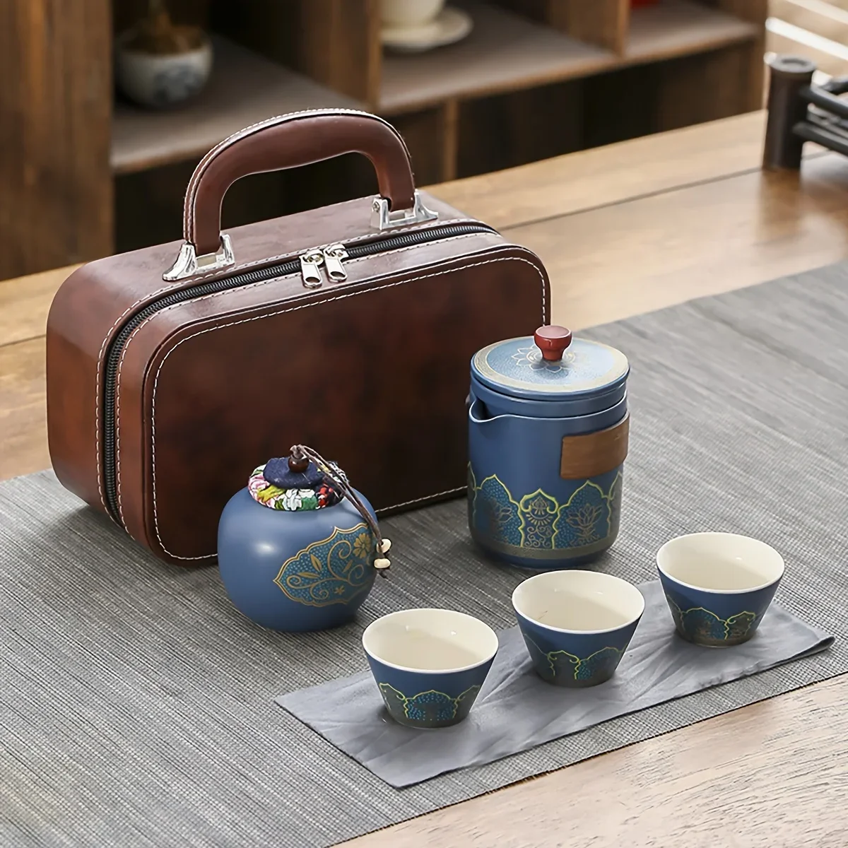 1 Set Travel Tea Set Portable Ceramic Teapot Canister Cup matcha tea set tea ceremony tools