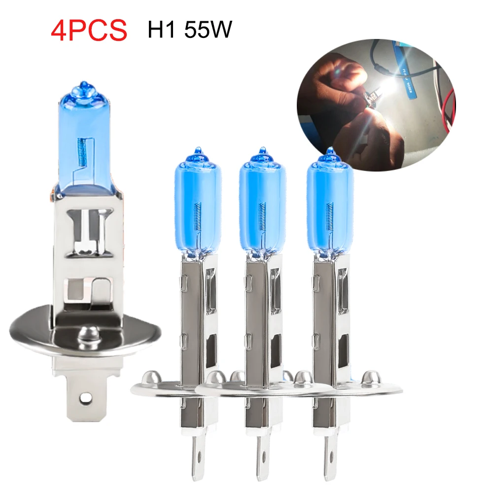 

H1 Light Bulbs Lights H1 Universal Car Mile Headlight 12V 55W Super Brights Halogen Lamps Car Accessory Lamp H1 Headlights 4PCS