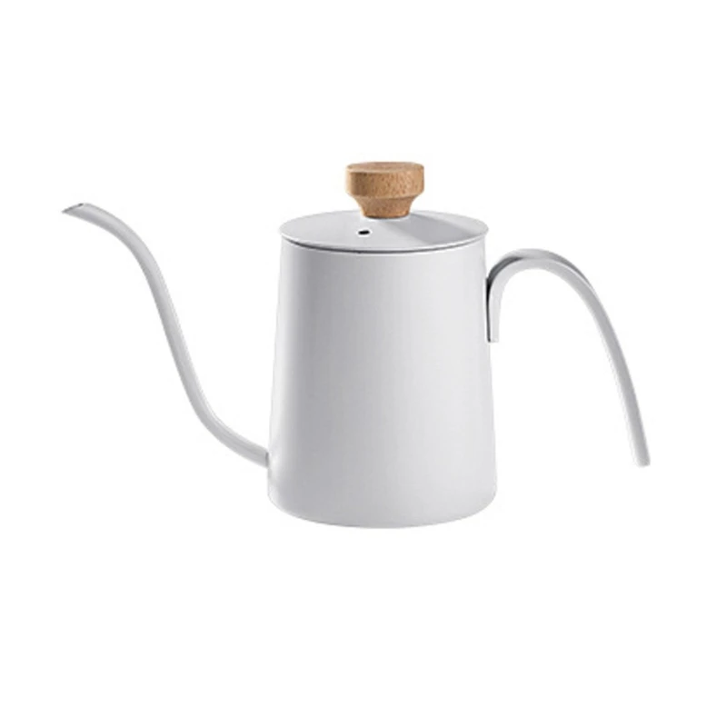 White Enamel Pourover Kettle with Wood Handle