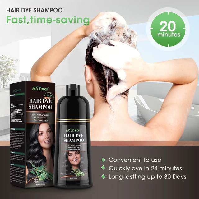 500ml Organic Natural Fast Hair Dye Black Shampoo Plant Essence Black Hair Color Dye Shampoo For Cover Gray White Hair 2