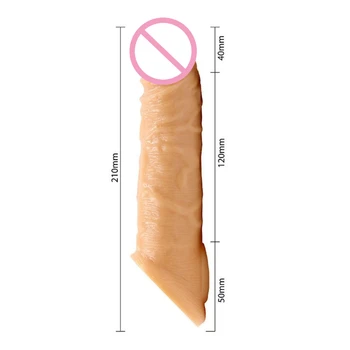 21cm Silicone Realistic Penis Condom Dick Extender Cock Ring Reusable Penis Sleeve Cock Enlarger Sex Toys for Delay Ejaculation 2