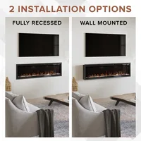 Aerus 72 Inch Smart Linear Electric Fireplace - Recessed in-Wall and Wall-Mount, Multiple Flame Colors, Compatible 2