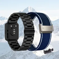 Dual Pack: Premium Metal and Nylon Watch Bands (Black - Blue)