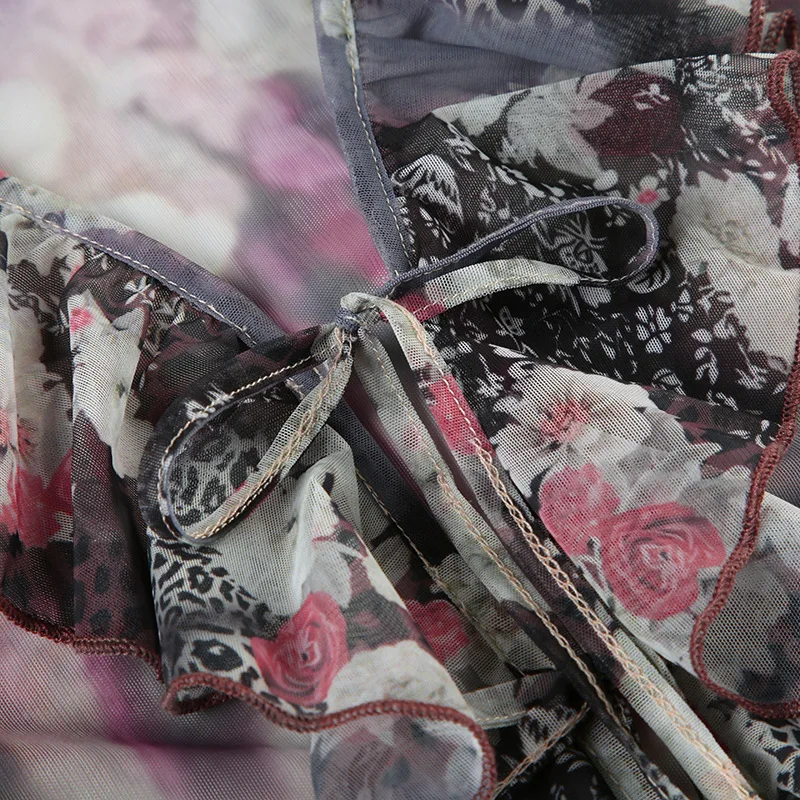 Blusa de manga larga acampanada con volantes y estampado floral para mujer, estilo grunge de los años 2000, ropa urbana Y2K