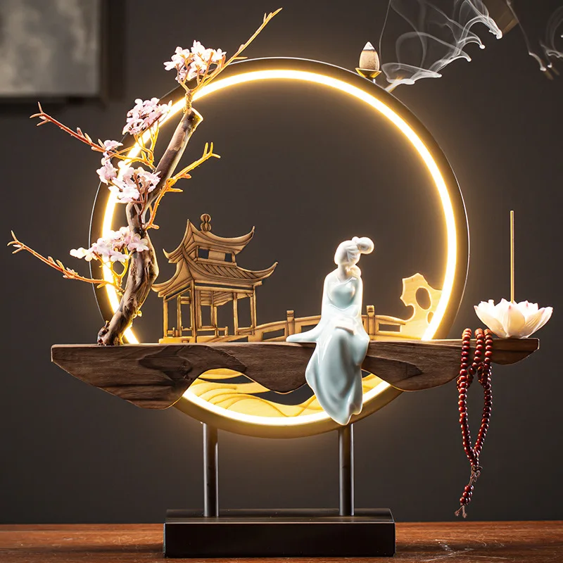 Zen Garden Incense Burner Backflow Smoke Waterfall Lotus Candle Holder