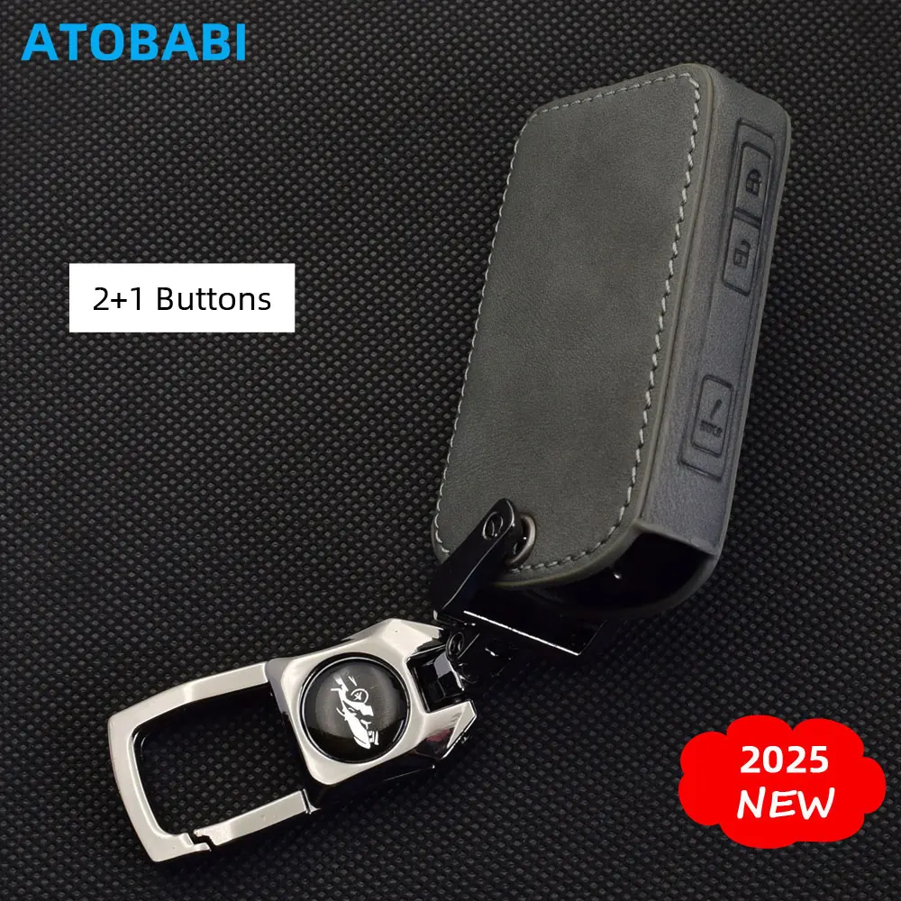 Graue Leder-Autoschlüsselhülle für Mazda 2024 2025 3, Schrägheck CX-30 CX30 CX-5 CX-9 2023 2022 2021 Smart Remote Fobs Shell Cases