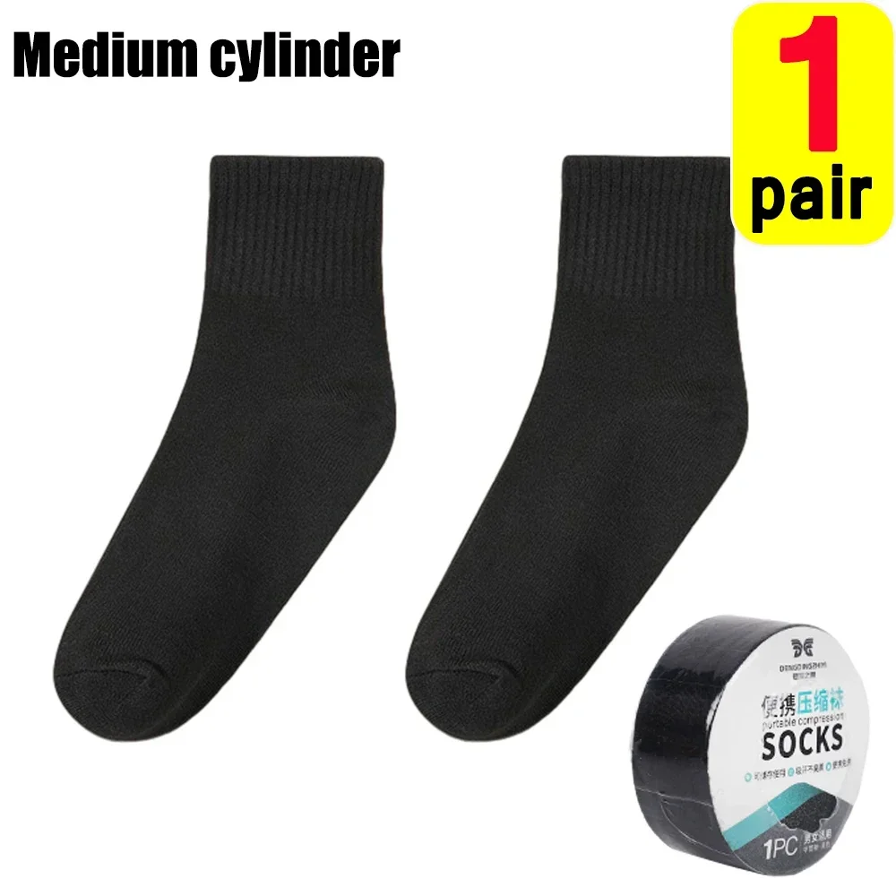 1 Pair Disposable Men‘s Travel Socks Compressed Tourist Cotton Socks