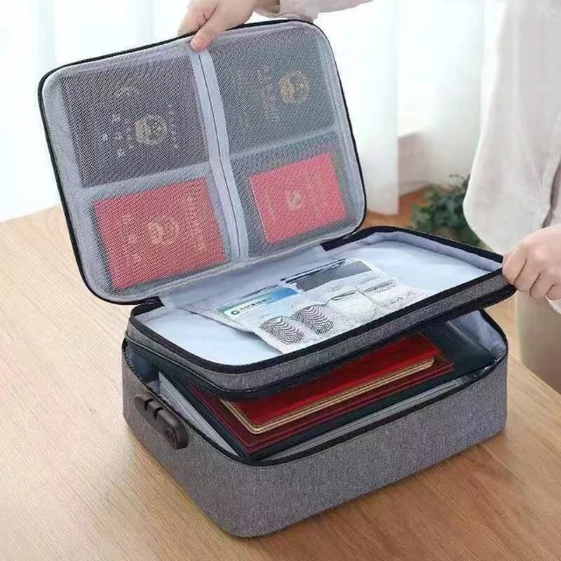 Large Capacity 3-Layer Storage Bag Organizer with Lock Document Tickets Certificate File Travel Passport Briefcase Organizer 1