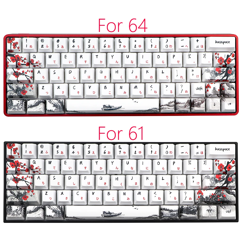 Somente Vendas Keycap Novidade Corante Sub Flor de Ameixa Oem Perfil Keycaps para 61 64 68 108 Tampas de Teclado Mecânico Russo Japonês - Imagem 3