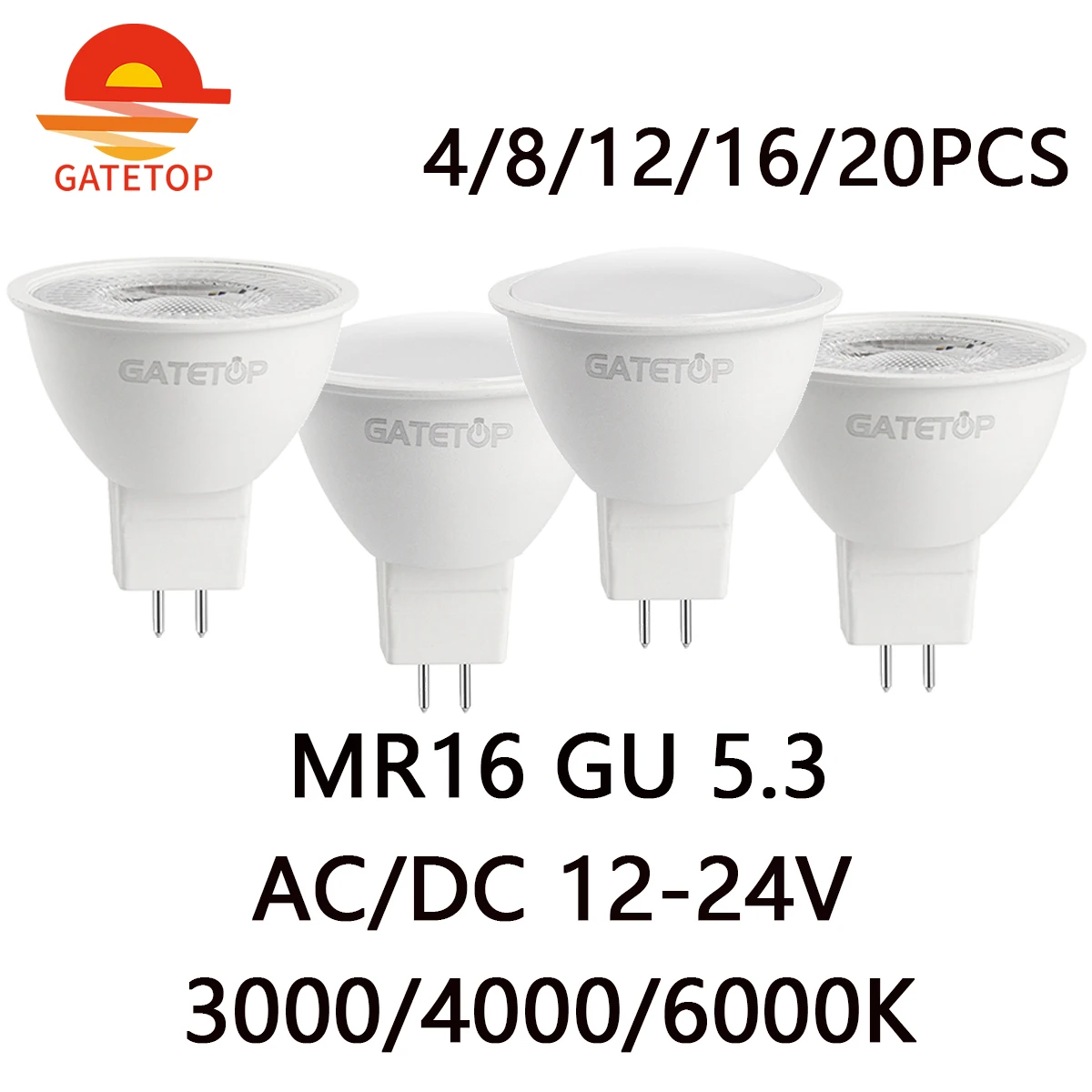 

4-20PCS LED spotlight GU5.3 low voltage AC/DC 12V-24V no flickering warm white light 3W-7W can replace 20W 50W halogen lamp