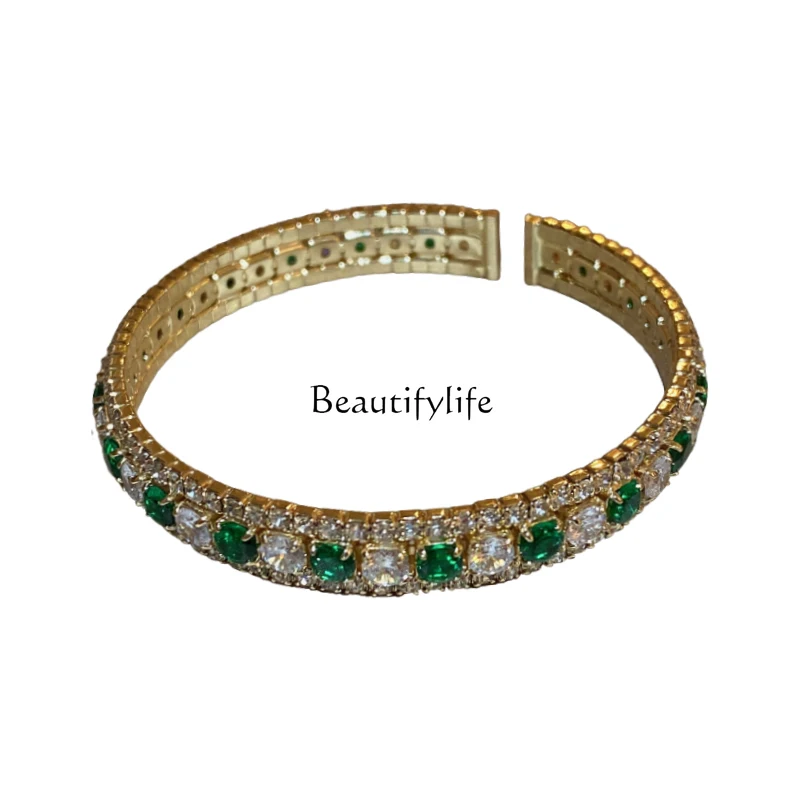 

Women's Bracelet New Niche Retro Affordable Luxury High-Grade Diamond Green Bracelet Bracelet