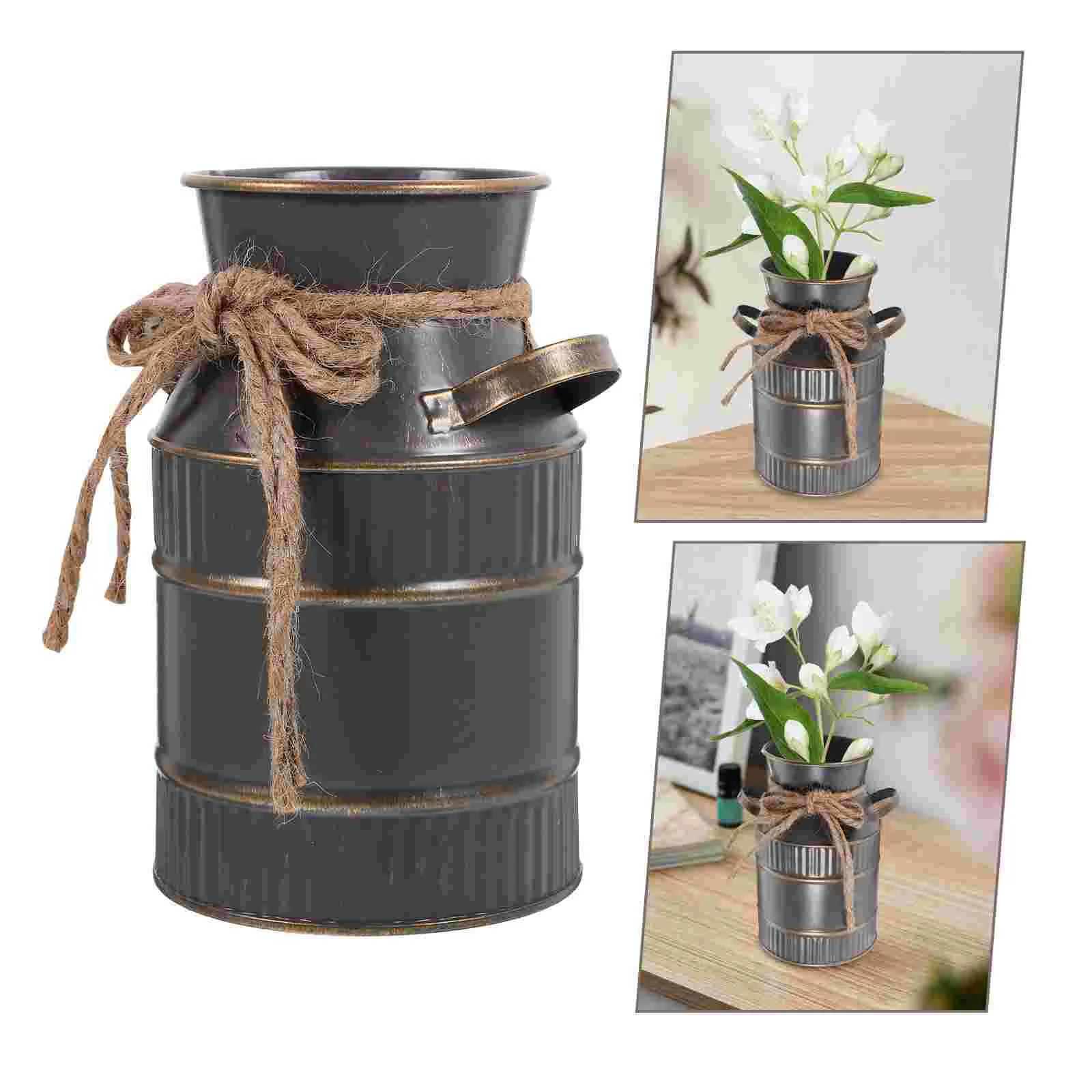 Retro Milk Bottle Vase Decor Handheld Flower Bucket Vintage Rural Iron Arrangement Container Planter Planting 5
