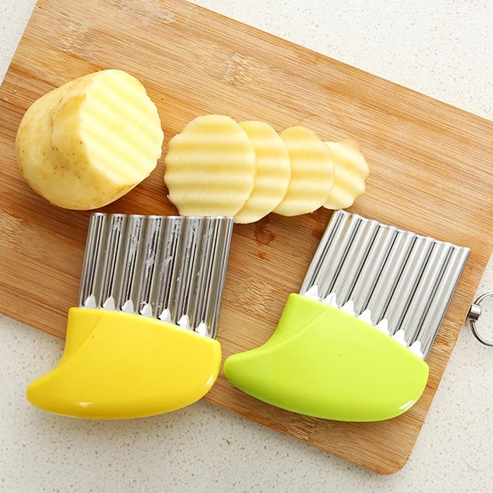 Stainless Steel Vegetable Potato Carrot Wavy Cutter Potato Chips Corrugated Wave Knife Kitchen Wrinkled French Fries Tool Gadget