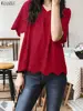 2025 ZANZEA Summer Lace Crochet Shirt Women Blouse Trend 2025 Elegant V Neck Work Tops Tunic Femme Short Sleeve Patchwork Blusas