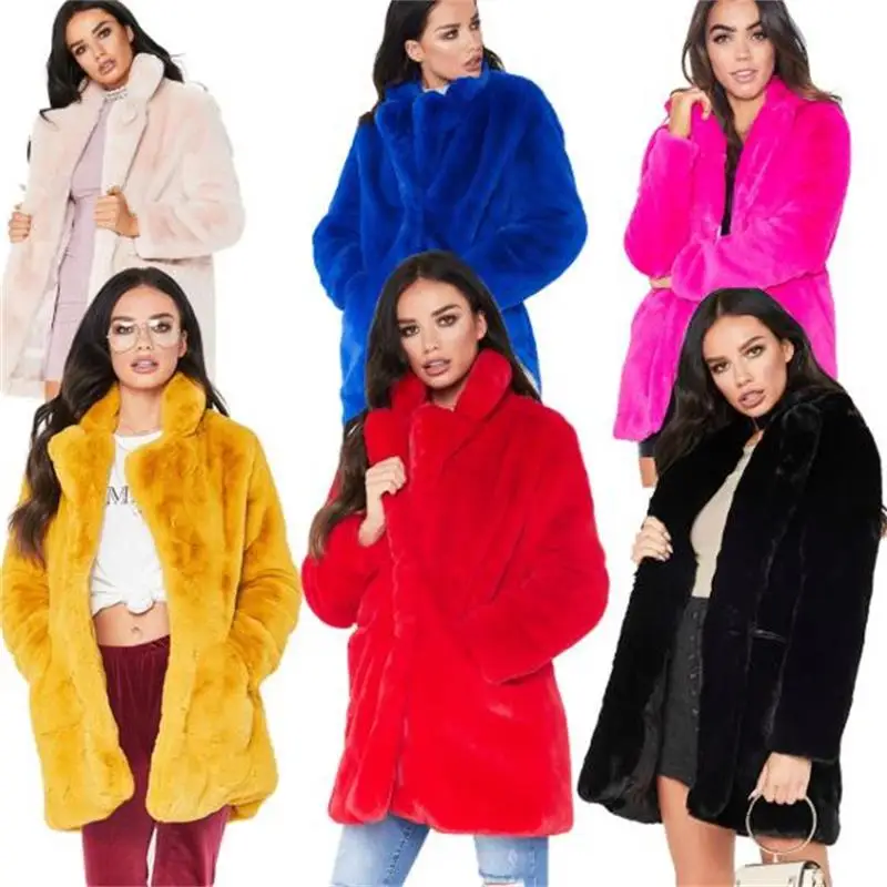2023 New Fashion warm Rabbit Hair Faux Fur Coat Women Elegant Long Loose Oversize Coats Plus Size S-3XL Solid Color thick Jacket