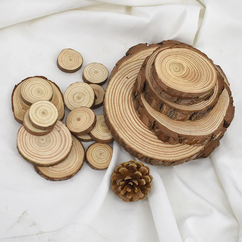 

3-12cm Thick Natural Pine Round Unfinished Wood Slices Circles With Tree Bark Log Discs DIY Crafts Rustic Wedding Party Painting