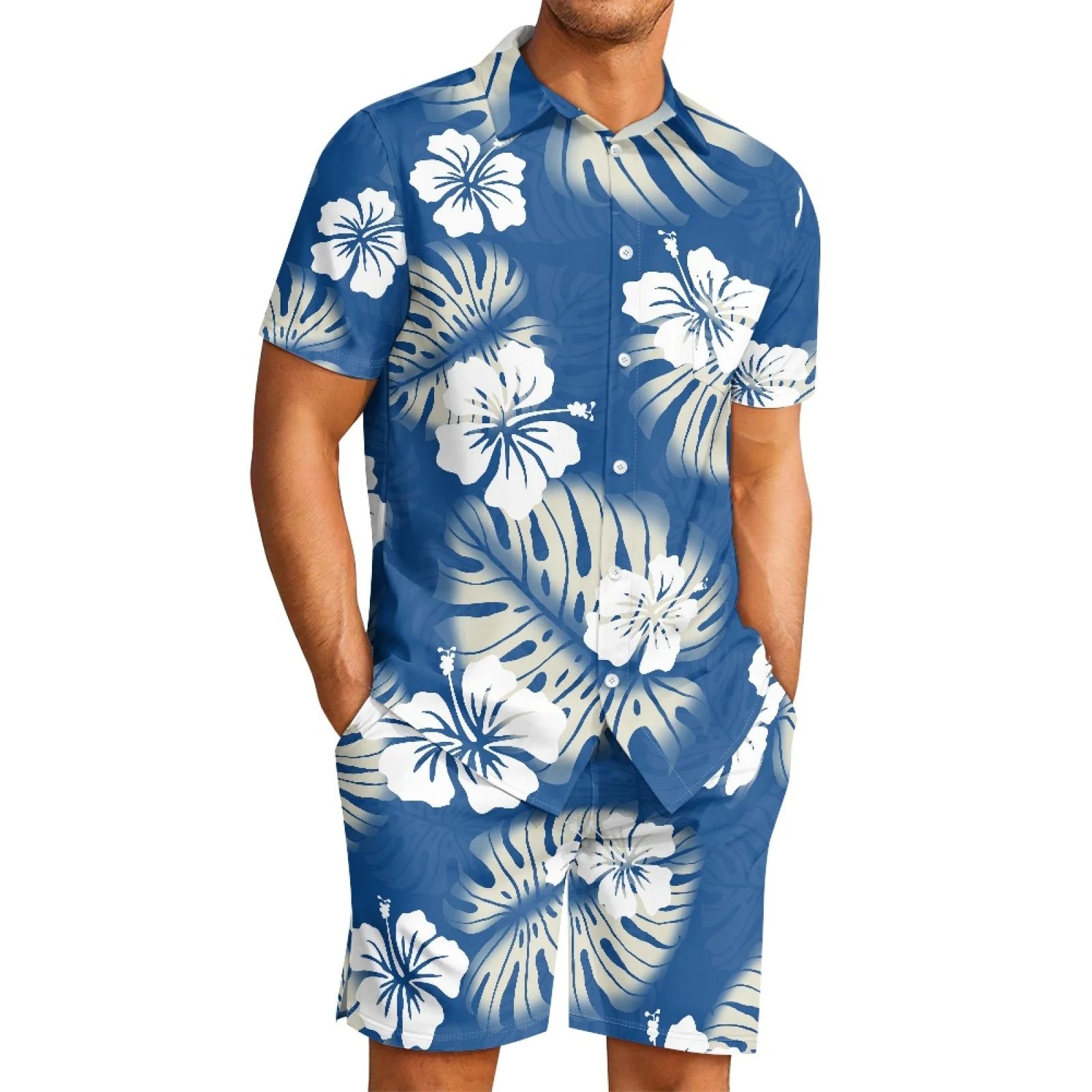 

Polynesian Tribal Tongan Totem Tattoo Tonga Prints New Men Breathable Hibiscus Lapel Short Sleeve Beach Shorts Loose Sweat Suit