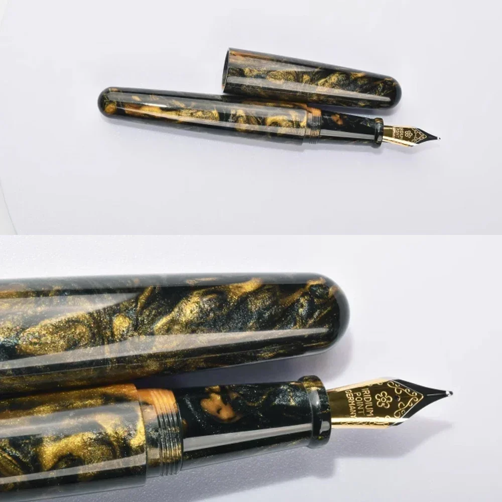 Fuliwen-アクリル万年筆,新しい色,大きなサイズ,ゴールド,0.7mmペン先