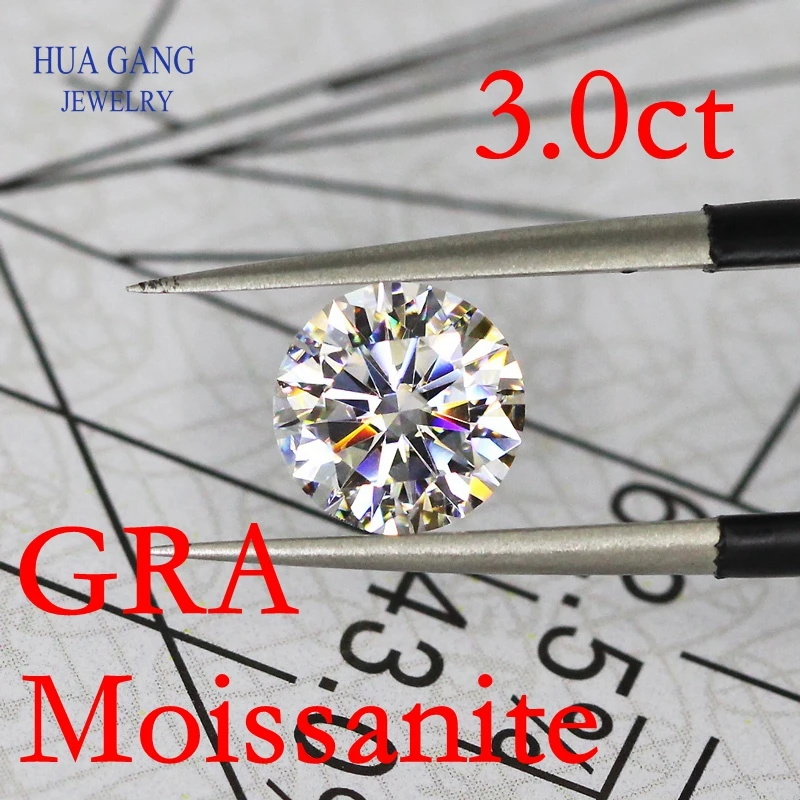 Loose Moissanite Stones 3 CT D Color Round Brilliant 9mm VVS1 Excellent Cut Grade Test Positive Lab Diamond Stone