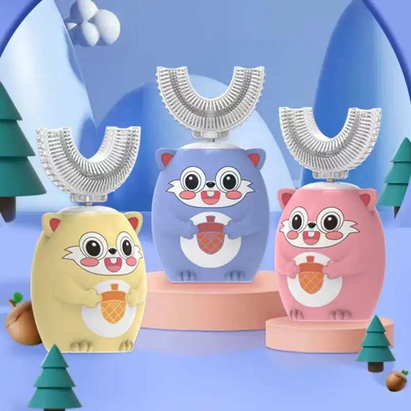 360Degrees Smart Electric Toothbrush Rechargeable for Kids Children Cartoon U Shaped Silicone Sonic Tooth Brush  Blue Light IPX7 2