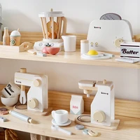 Wooden Kitchen Pretend Play Toy Simulation Wooden Coffee machine Toaster Machine Food Mixer Baby Early Learning Educational Toys 1