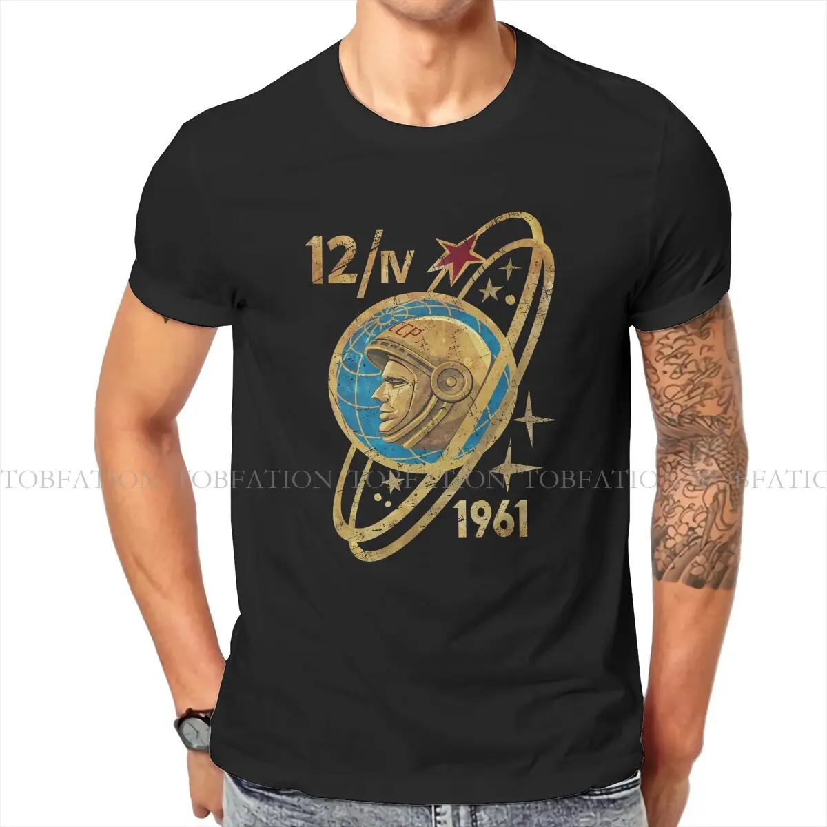 

Russian USSR CCCP Fabric TShirt Soviet Space Program Yuri Gagarin 1961 Elegant T Shirt Oversized Men Clothes Ofertas Big Sale