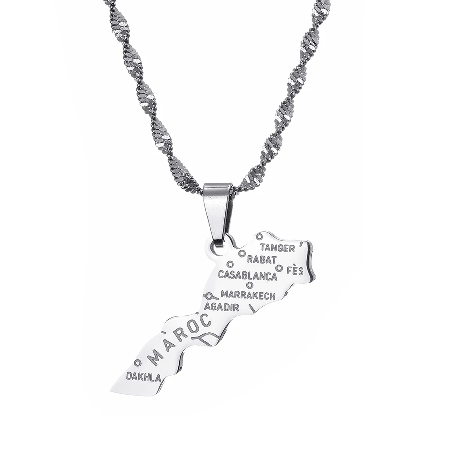 LUTAKU Collana con ciondolo a forma di mappa del Brasile e città, unisex, in acciaio inox, accessorio per gioielli, Acciaio inossidabile