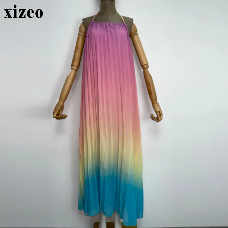 XIZEO  Bohemian Multicolored Bikini Cover-ups Sexy Summer Tunic Beach Dress Women Swim Suit Cover Up holiday party dress
