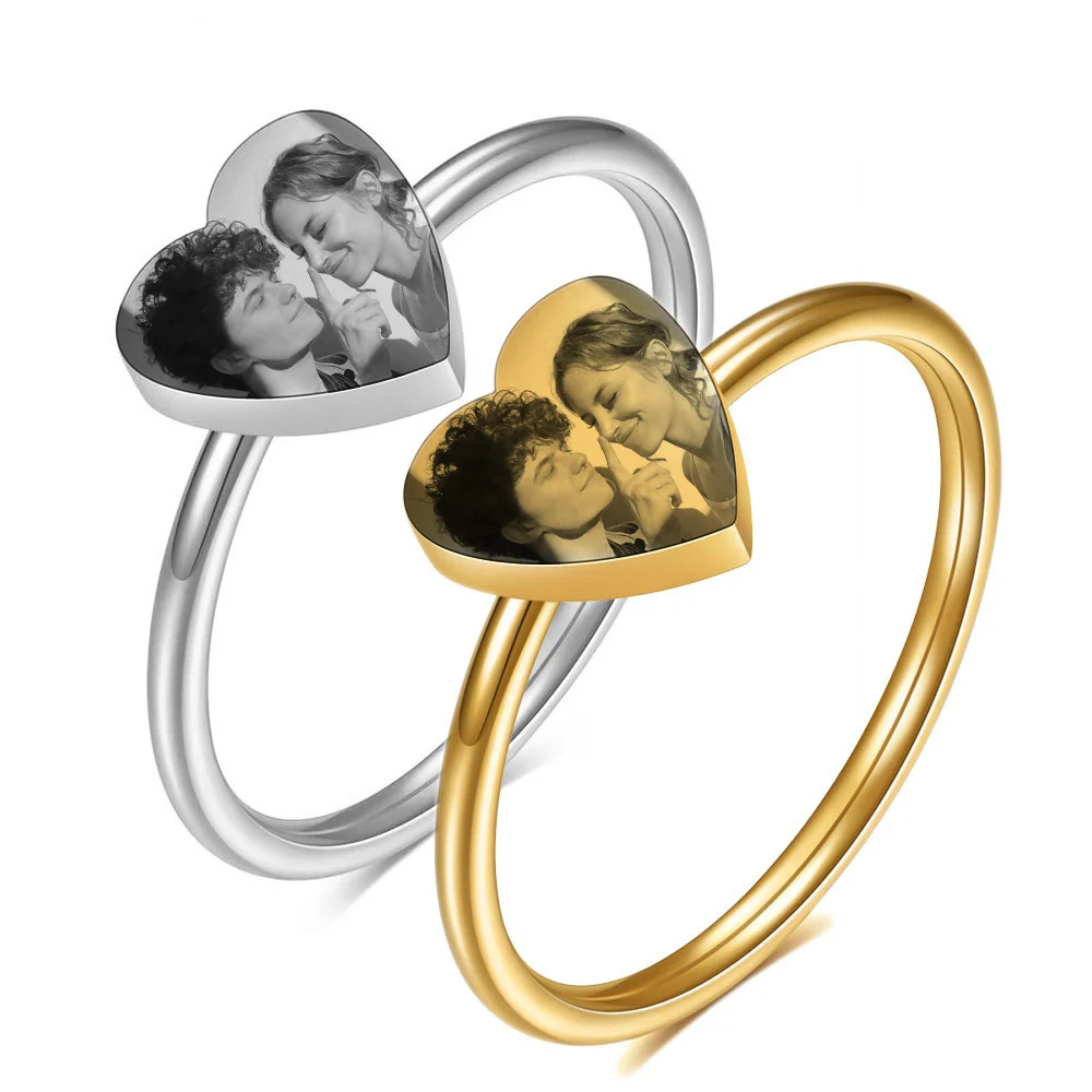 Anillo personalizado con foto, grabado gratis, logotipo de texto