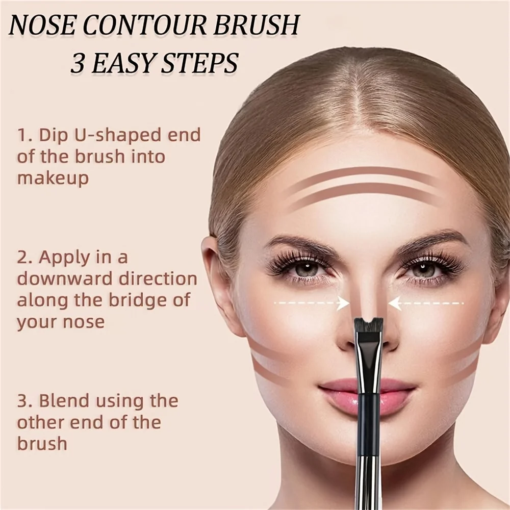 Dual-Ended U-Shaped Nose Contour Brush, Face Contour and Highlight Makeup Brush, Precision Sculpting Tool for Nose Shadow, Blend 5