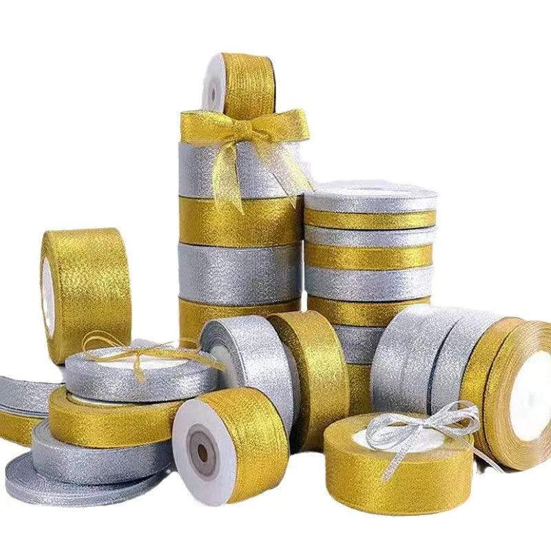 Gold Silver Glitter Ribbon - 25 Yards for DIY Crafts, Gift Wrapping, and Decoration