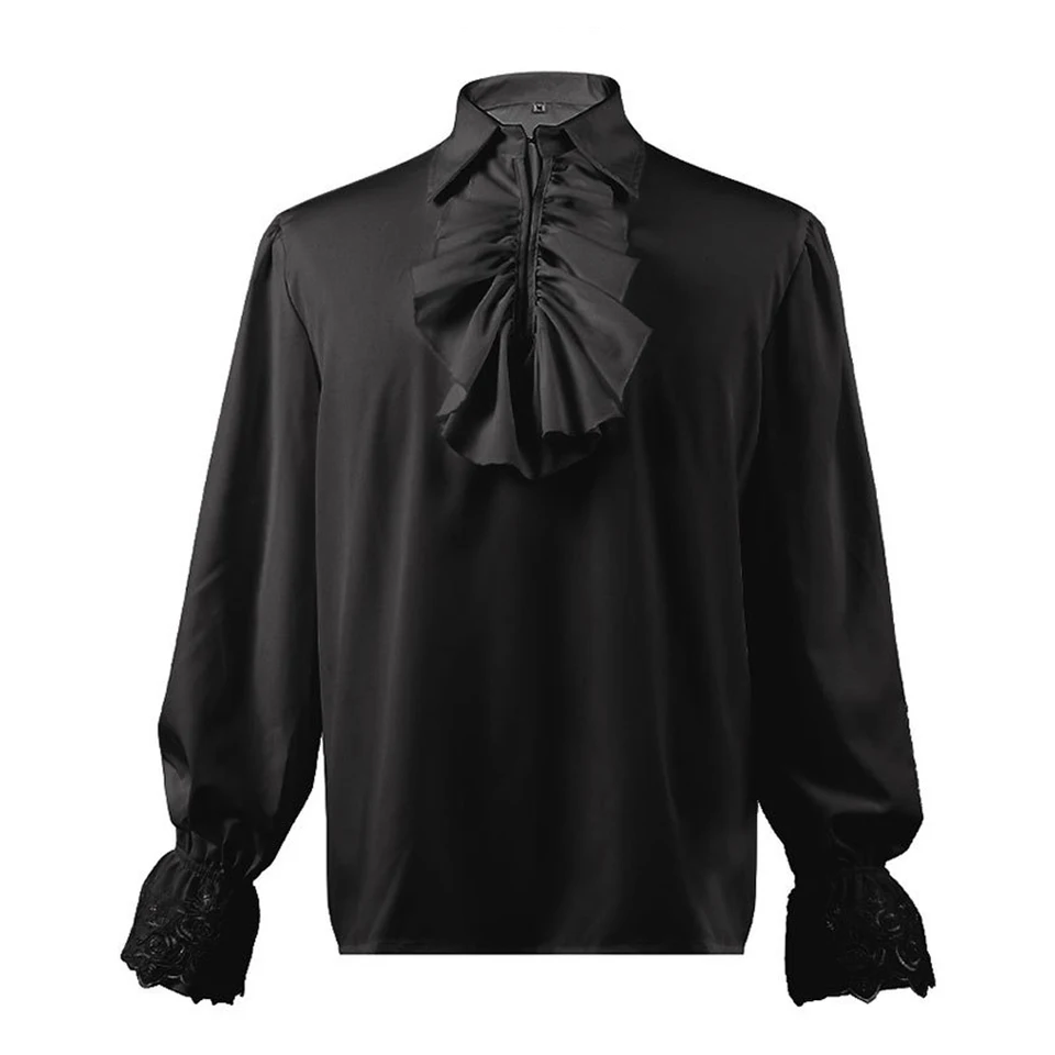Renaissance Jabot Hemd Krause Für Herren Vintage Steampunk Victorian Langarm Jabot Kragen Shirt Tops Herren Mittelalter Hemd Rüschenhemd Gothic Shirt Pirat Kostüm Viking Cosplay Tops