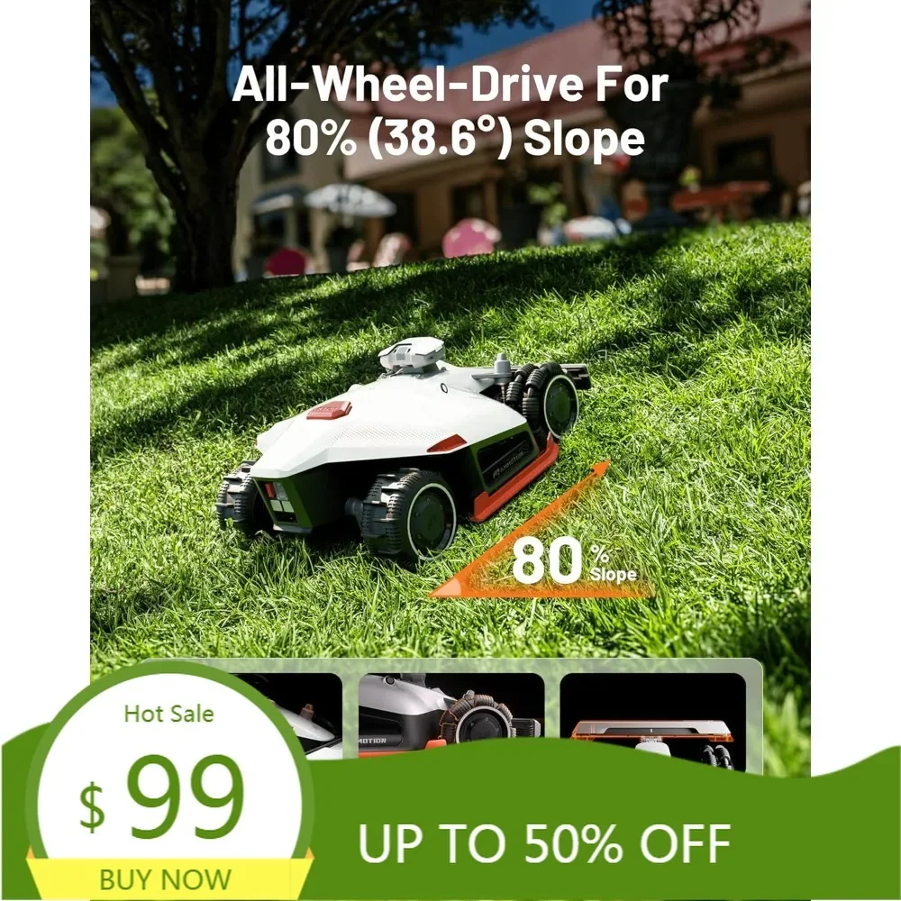 luba 2 awd 3000x robot lawn mower with replacement blades, mowing 0.75 acre, all-wheel-drive for 80% slope, ultrasense ai vision