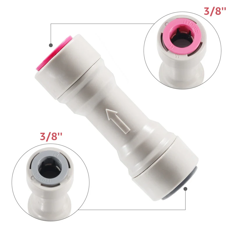 Push Fit Straight Check Valve One-way Valve 3/8 inch Quick Release Connect Fittings Tubing Inline Valve for Homebrew
