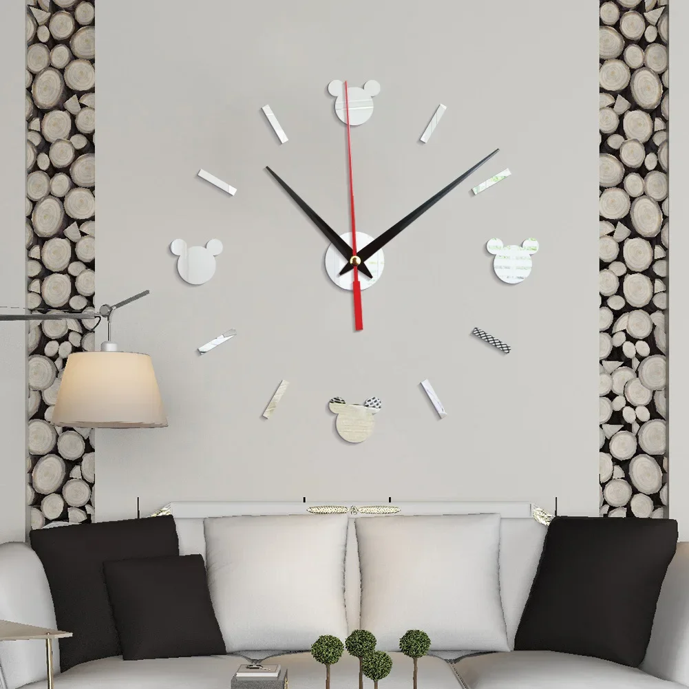 wall clock wall clock sticker Reloj De Pared Mirror Living Room Wall Clock 3D Mute Cartoon DIY Mickey Acrylic Wall Sticker Clocks Decoration Dining Decor