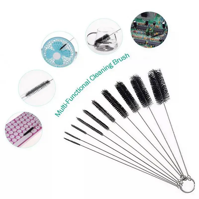 10pcs Set Stainless Steel Soft Hair Brush Pipette Test Tube Baby Bottle Brush bottle brush bottle cleaning brush cleaning brush cleaning brush set Multifunctional Household Cleaning Tools Set